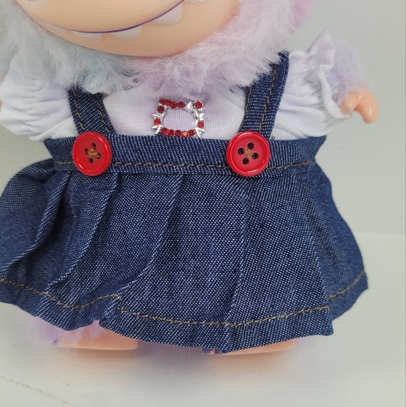 Labubu Hello Kitty Rhinestoned Denim Skirt,top & bow Outfit. Doll Not Included - Picture 3 of 9